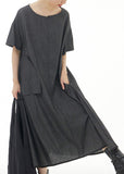 Momentlover Plus Size Black Patchwork Solid Cotton Long Dress Summer LY1199