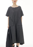 Momentlover Plus Size Black Patchwork Solid Cotton Long Dress Summer LY1199