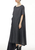 Momentlover Plus Size Black Patchwork Solid Cotton Long Dress Summer LY1199