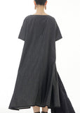 Momentlover Plus Size Black Patchwork Solid Cotton Long Dress Summer LY1199