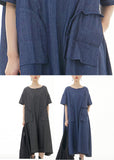 Momentlover Plus Size Black Patchwork Solid Cotton Long Dress Summer LY1199