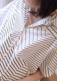 Momentlover Plus Size Black Peter Pan Collar Striped Maxi Dresses Summer LY1467