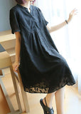 Momentlover Plus Size Black Stand Collar Patchwork Jacquard Chiffon Maxi Dresses Summer LY1426