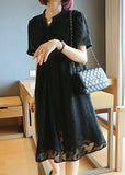 Momentlover Plus Size Black Stand Collar Patchwork Jacquard Chiffon Maxi Dresses Summer LY1426