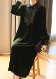 Momentlover Plus Size Blackish Green Embroideried Patchwork Silk Velour Party Dress Spring LY1465