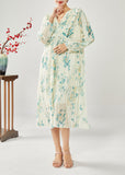 Momentlover Plus Size Blue Print Patchwork Ruffles Wrinkled Chiffon Long Dress Spring LY1915