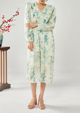 Momentlover Plus Size Blue Print Patchwork Ruffles Wrinkled Chiffon Long Dress Spring LY1915