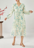 Momentlover Plus Size Blue Print Patchwork Ruffles Wrinkled Chiffon Long Dress Spring LY1915