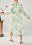 Momentlover Plus Size Blue Print Patchwork Ruffles Wrinkled Chiffon Long Dress Spring LY1915