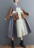 Momentlover Plus Size Grey Oversized Patchwork Cotton Shirt Dress Spring LY1549