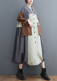 Momentlover Plus Size Grey Oversized Patchwork Cotton Shirt Dress Spring LY1549