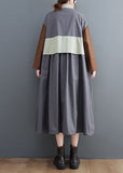 Momentlover Plus Size Grey Oversized Patchwork Cotton Shirt Dress Spring LY1549
