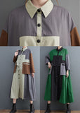 Momentlover Plus Size Grey Oversized Patchwork Cotton Shirt Dress Spring LY1549