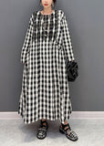 Momentlover Plus Size Grey Oversized Plaid Cotton Beach Dress Spring LY1591