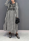 Momentlover Plus Size Grey Oversized Plaid Cotton Beach Dress Spring LY1591