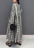 Momentlover Plus Size Grey Oversized Plaid Cotton Beach Dress Spring LY1591