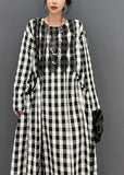 Momentlover Plus Size Grey Oversized Plaid Cotton Beach Dress Spring LY1591