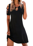 Momentlover Printed Off The Shoulder Crew Neck Mid Dress Black LY1944