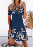 Momentlover Printed Off The Shoulder Crew Neck Mid Dress Black LY1944
