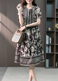 Momentlover Purple Neck Tie Silk Long Dresses Short Sleeve LY1749
