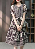 Momentlover Purple Neck Tie Silk Long Dresses Short Sleeve LY1749