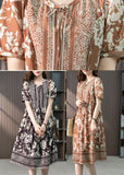 Momentlover Purple Neck Tie Silk Long Dresses Short Sleeve LY1749