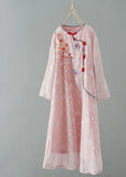 Momentlover Purple Patchwork Chiffon Dresses Embroideried Chinese Button Spring LY1721