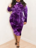 Momentlover Plus Size Bow Tie Decor Tie Dye Bodycon Dress AT9667