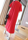 Momentlover Red Cotton Straight Dresses V Neck Side Open Summer LY1467