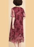 Momentlover Red O-Neck Asymmetrical Long Dresses Short Sleeve LY1711