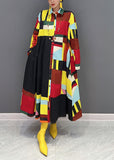 Momentlover Red Print Cotton Holiday Dress Asymmetrical Wrinkled Spring LY1664