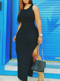 Momentlover Plus Size Backless Thigh Slit Bodycon Dress AT9649