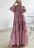 Momentlover Rose Backless Cotton Long Dresses Exra Large Hem Bracelet Sleeve LY1769