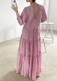 Momentlover Rose Backless Cotton Long Dresses Exra Large Hem Bracelet Sleeve LY1769