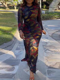 Momentlover Plus Size Pattern Print Printed Regular Dress BO2172