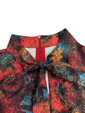 Momentlover Plus Size Tie Neck Mixd Print Belt Design A Line Dress AC2642