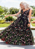 Momentlover Sexy Black Embroideried Patchwork Chiffon Dress Summer LY1926