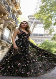 Momentlover Sexy Black Embroideried Patchwork Chiffon Dress Summer LY1926