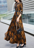 Momentlover Sexy Orange Print Sashes Long Traveling Dress Spring LY1765