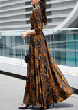 Momentlover Sexy Orange Print Sashes Long Traveling Dress Spring LY1765