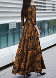 Momentlover Sexy Orange Print Sashes Long Traveling Dress Spring LY1765
