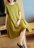 Momentlover Simple Grass Green O-Neck Patchwork Exra Large Hem Cotton Dress Summer LY1419