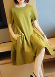 Momentlover Simple Grass Green O-Neck Patchwork Exra Large Hem Cotton Dress Summer LY1419