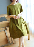 Momentlover Simple Grass Green O-Neck Patchwork Exra Large Hem Cotton Dress Summer LY1419
