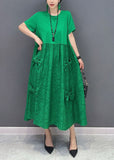 Momentlover Simple Green O-Neck Patchwork Jacquard Cotton Long Dresses Summer LY1572