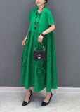 Momentlover Simple Green O-Neck Patchwork Jacquard Cotton Long Dresses Summer LY1572