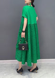 Momentlover Simple Green O-Neck Patchwork Jacquard Cotton Long Dresses Summer LY1572