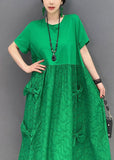 Momentlover Simple Green O-Neck Patchwork Jacquard Cotton Long Dresses Summer LY1572