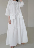 Momentlover Simple White O Neck Ruffled Patchwork Cotton Dresses Summer LY1744