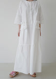 Momentlover Simple White O Neck Ruffled Patchwork Cotton Dresses Summer LY1744